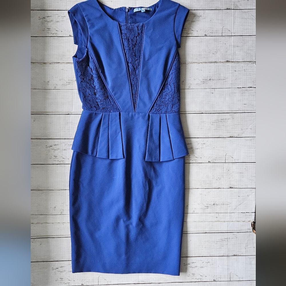 ANTONIO MELANI Royal Blue Lace Peplum Midi Dress